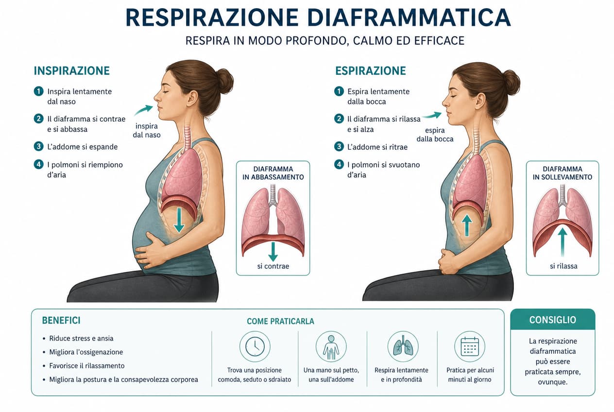 Persona che pratica la respirazione diaframmatica